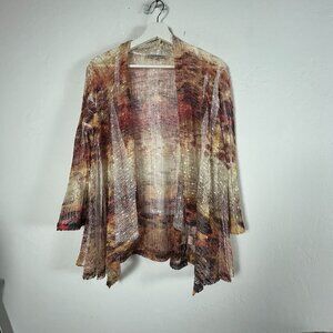 Jess & Jane Women's Open Knit Abstract Print Cardigan Sweater Medium Lightweight